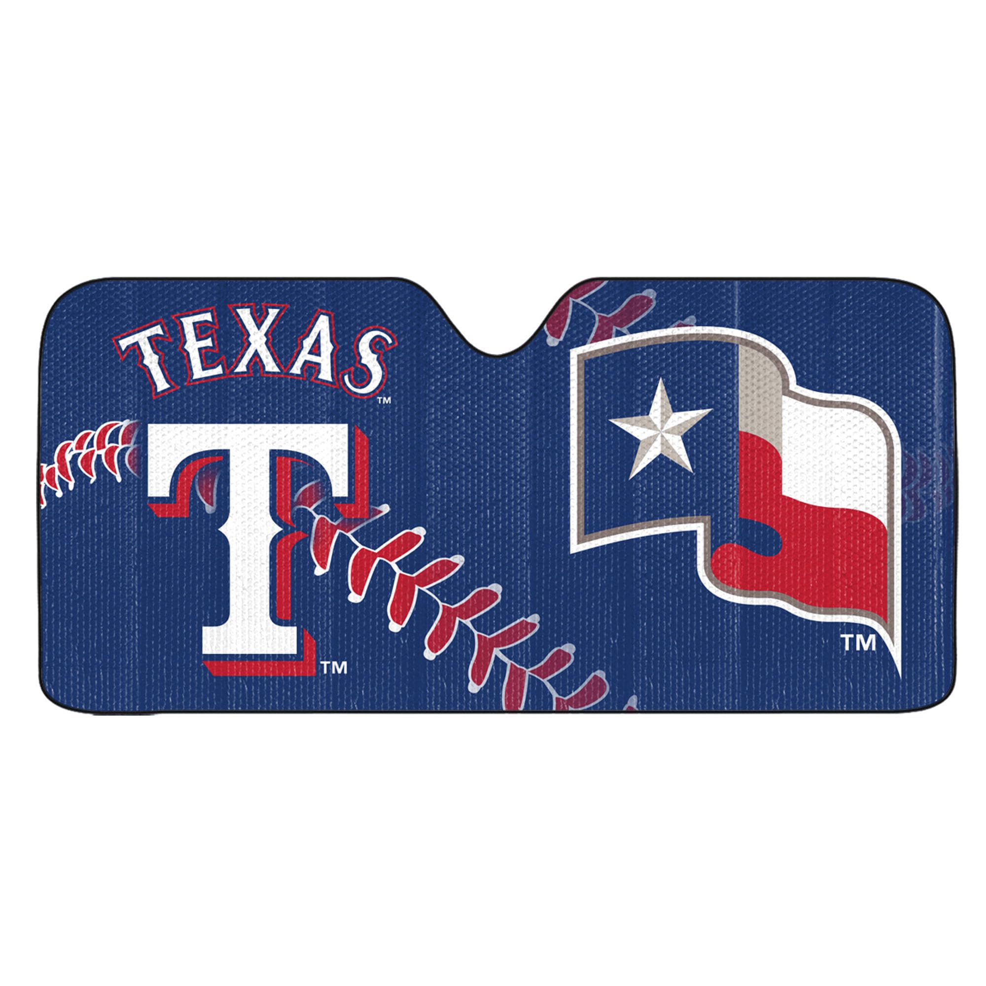 FANMATS 60039 MLB Texas Rangers Windshield Sun Auto Shade, Sun Shield Sun Visor | Accordion tri-fold for Storage | 59" x 29.5", Colorful Team Design